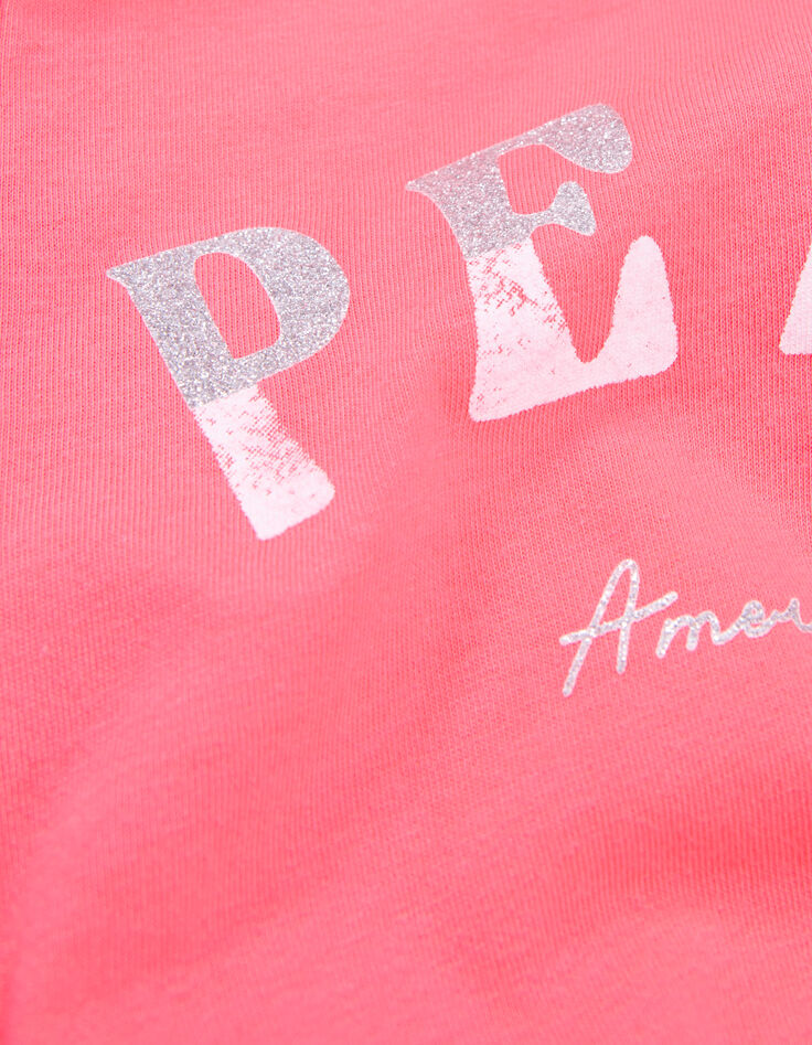 Neonrosa Mädchenkleid mit zweifarbigem Schriftzug-7