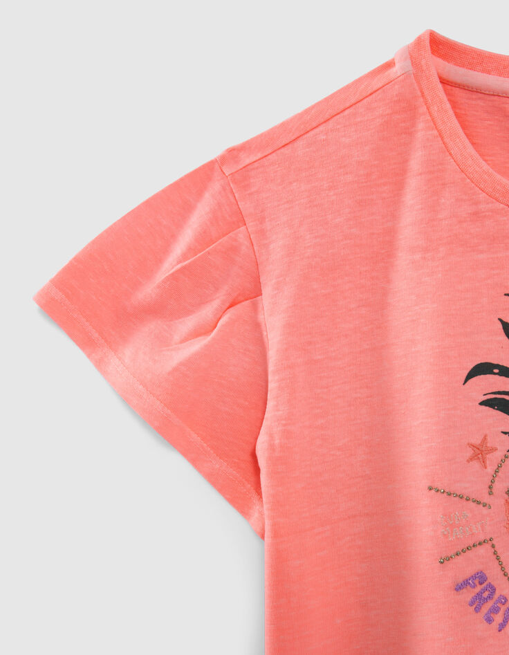 Neonrosa Mädchen-T-Shirt mit Ananasstickerei-6