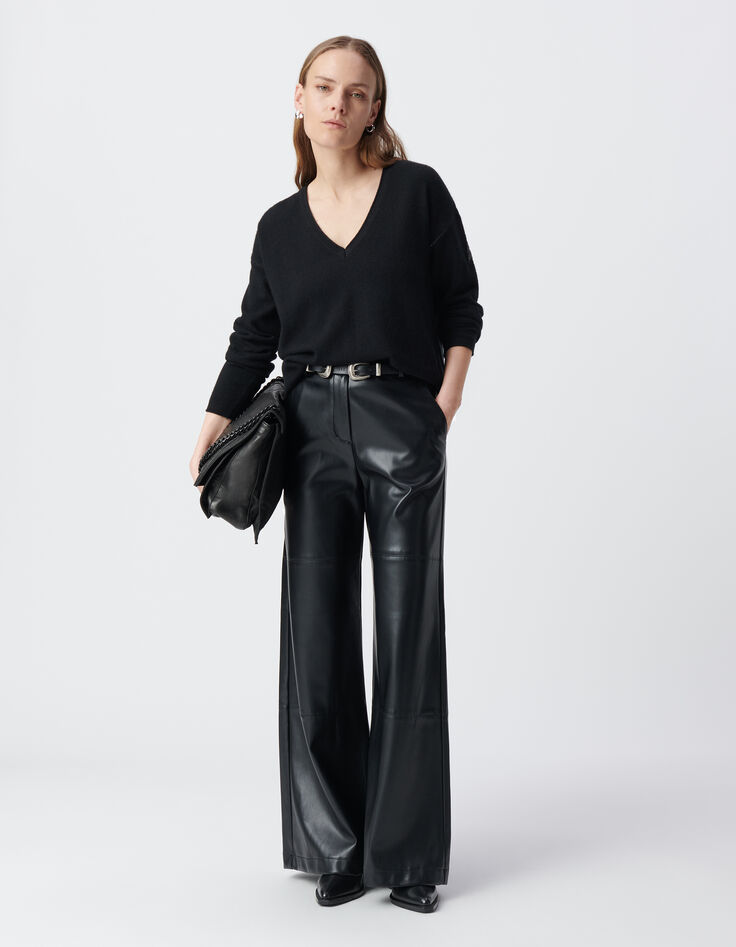Pantalón rockero negro de pierna ancha para mujer-2