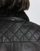 Women’s black quilted leather jacket with sheepskin collar-5