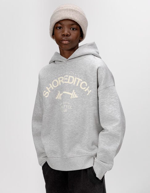 Boys’ grey hoodie with flocked velvet slogan - IKKS