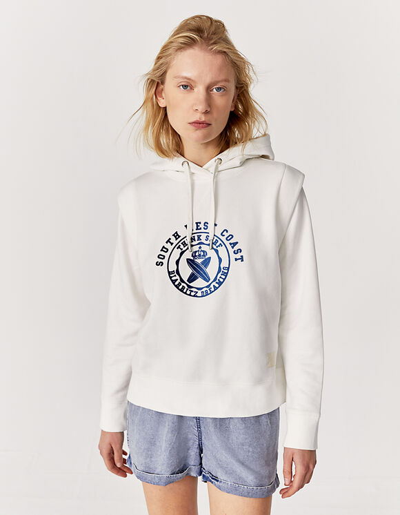 Women’s sweatshirt fabric hoodie with badge image
