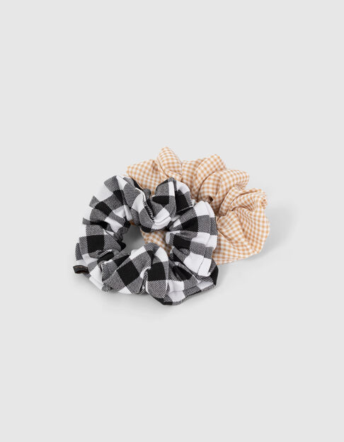 Girls’ caramel and black checked scrunchies