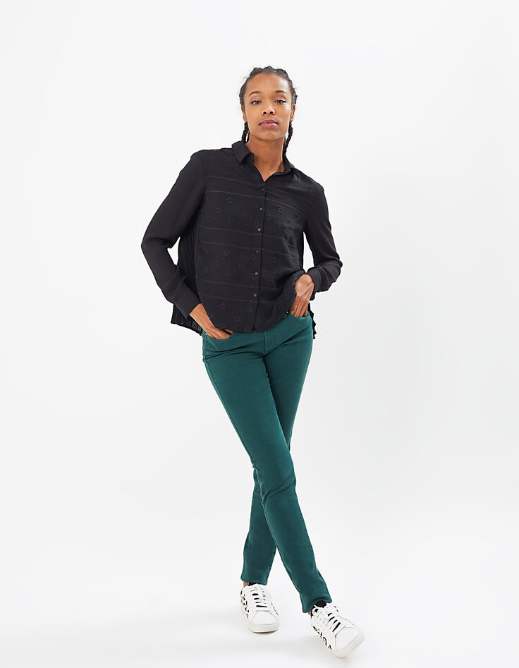 I.Code black embroidered star and pleated back shirt-6