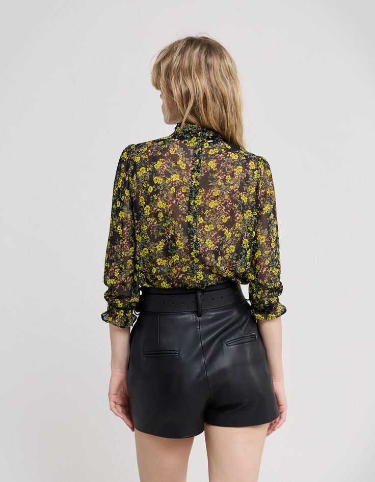 Women’s black recycled blouse with floral leopard print-2 Women’s black recycled blouse with floral leopard print-2