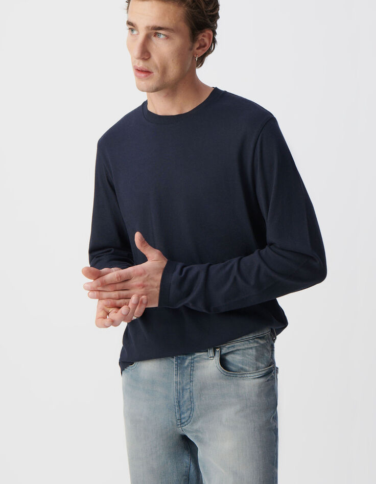 T-shirt marine à manches longues Homme-1