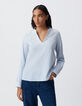 Blouse rayures bleu ciel plastron brodé-3
