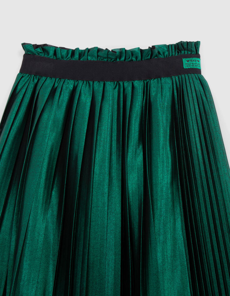 Girl's green satin pleated midi skirt-4