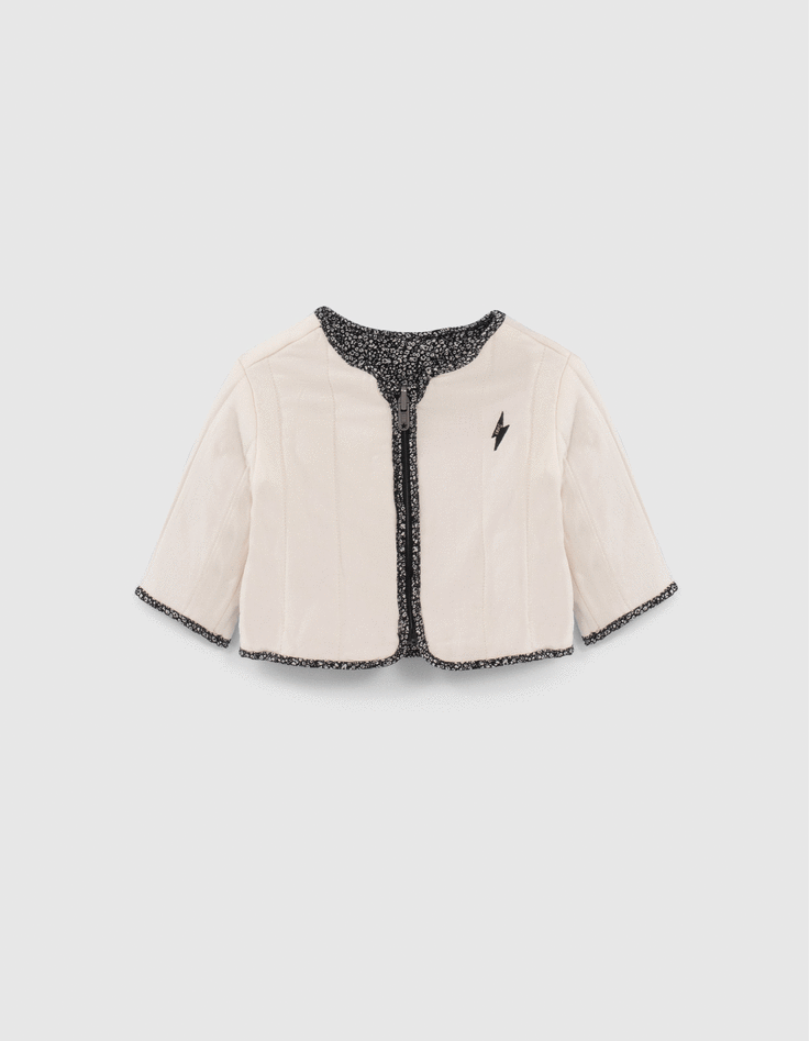 Cardigan réversible noir tachiste et écru bébé fille-1