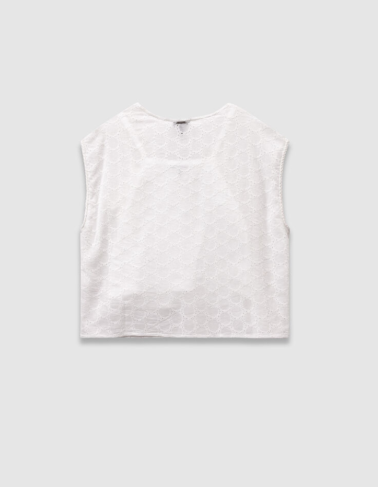 Chemise sans manches blanche dentelle à nouer devant fille-3 Chemise sans manches blanche dentelle à nouer devant fille-3