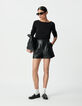Short noir cuir à revers Femme-1