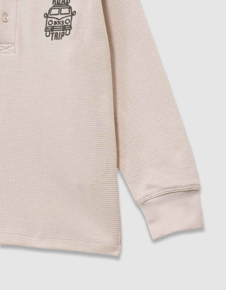 Boys’ white waffle T-shirt with embroidery front and back-4