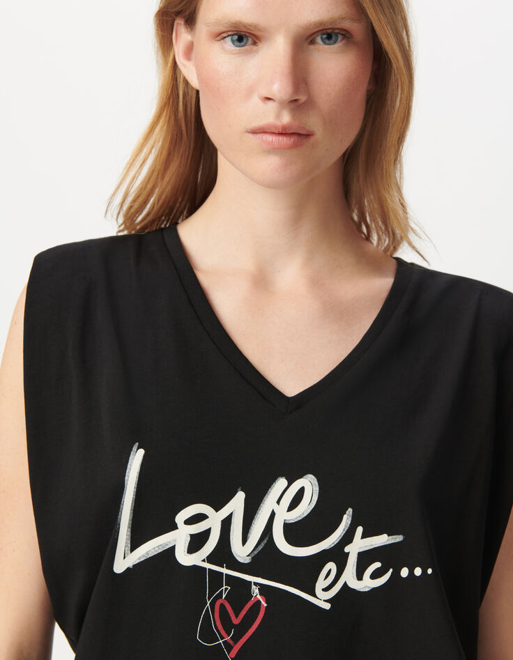 Schwarzes T-Shirt, V-Ausschnitt, Herz-4 Schwarzes T-Shirt, V-Ausschnitt, Herz-4