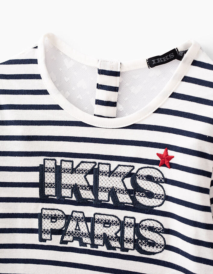Girls’ off-white IKKS PARIS navy striped T-shirt - IKKS
