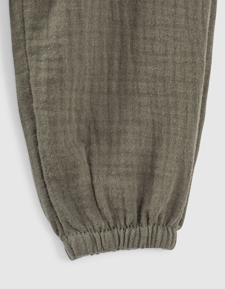 Pantalon kaki à ceinture-foulard végétal bébé fille-5