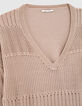 Women’s nude metallic knit V-neck sweater, stitch detail-2