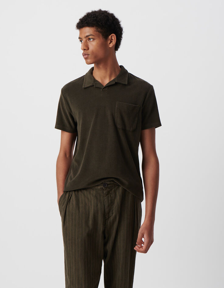 Polo kaki coton bio en éponge Homme-3