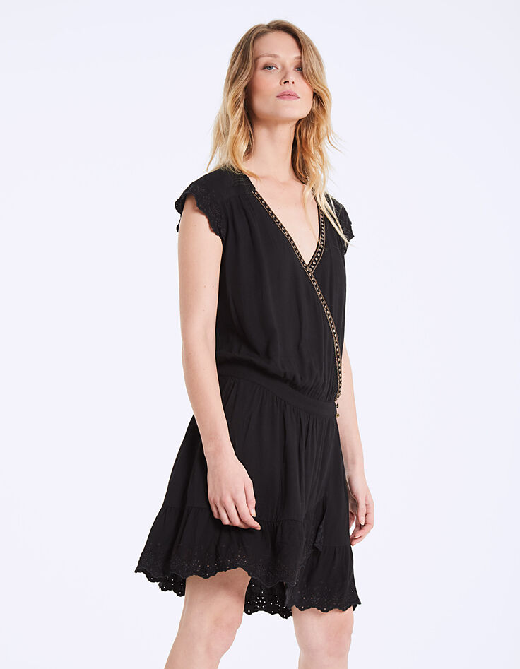 Robe cintrée en crêpe de viscose détails bijoux-3