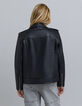 Schwarze mittellange Leder-Bikerjacke f&uuml;r Damen-3