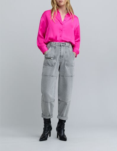 Chemise fuchsia satinée froissée Femme - IKKS