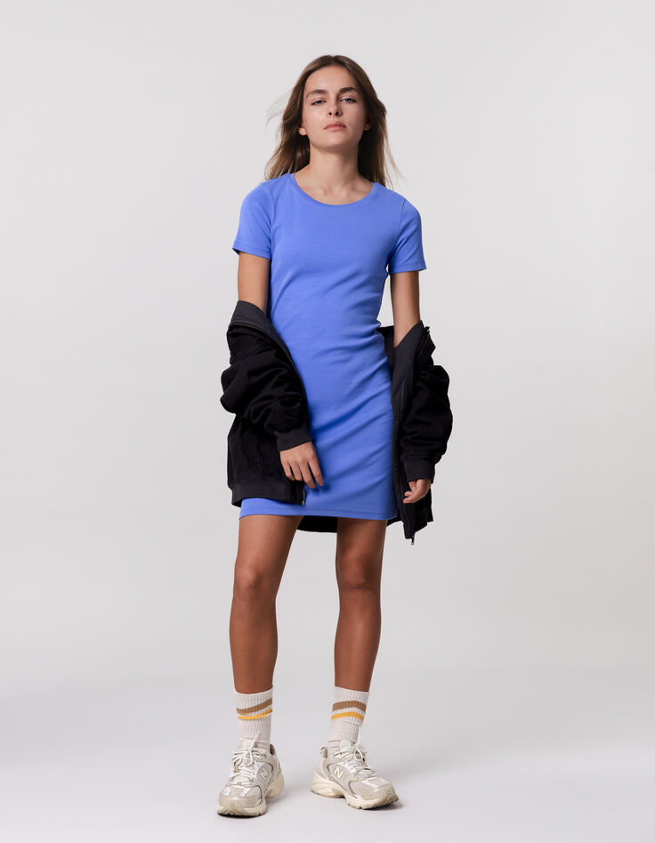 Blauwe T-shirtjurk biokatoen meisjes-1