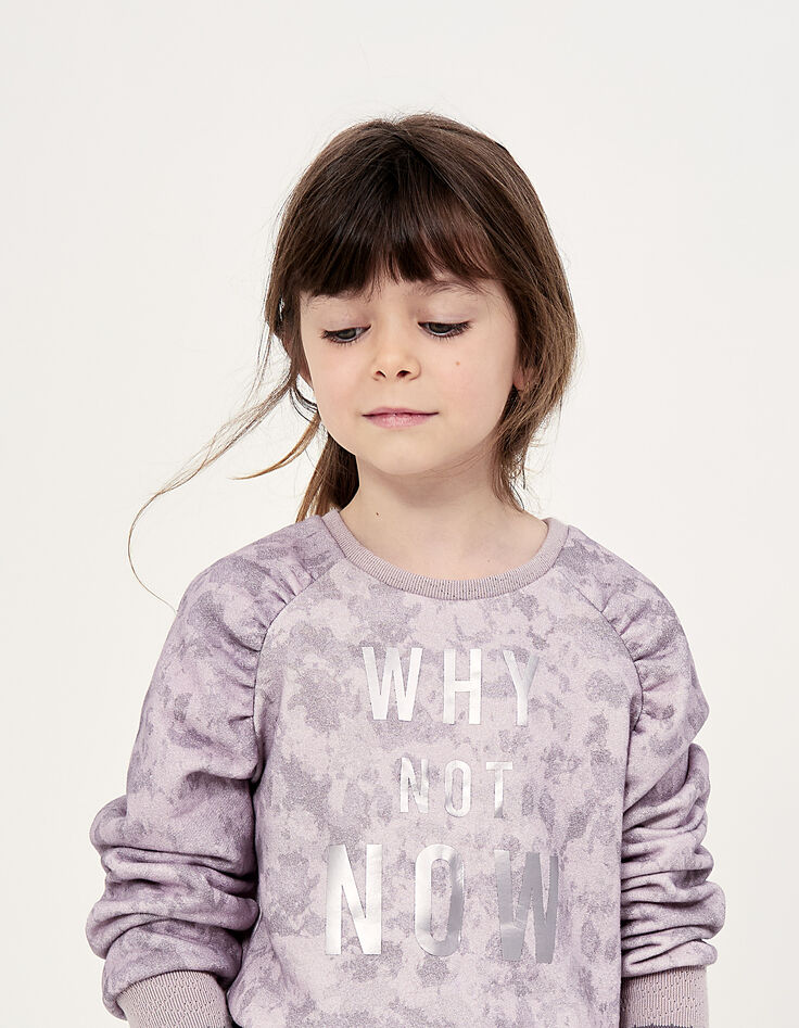 Lichtpaarse sweater tie and dye-print met tekst meisjes-5
