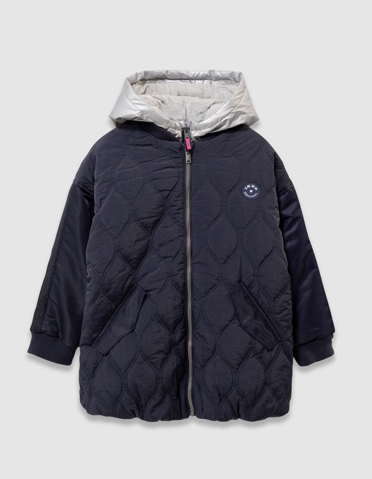 Manteau marine matelassé parementure amovible fille-2