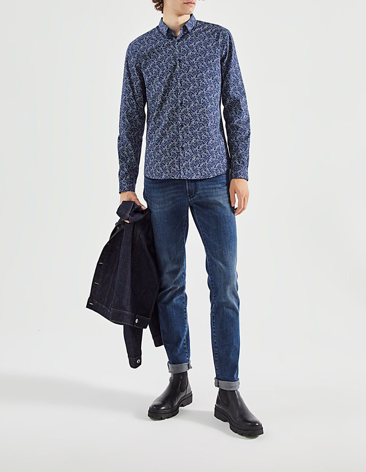 Camisa SLIM azul oscuro estampado vegetal Hombre-6