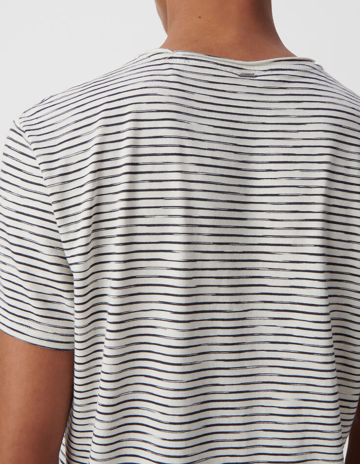 T-shirt marinière blanc rayures marine Homme-5