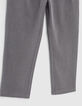 Pantalon gris chin&eacute; avec ceinture fronc&eacute;e fille-5