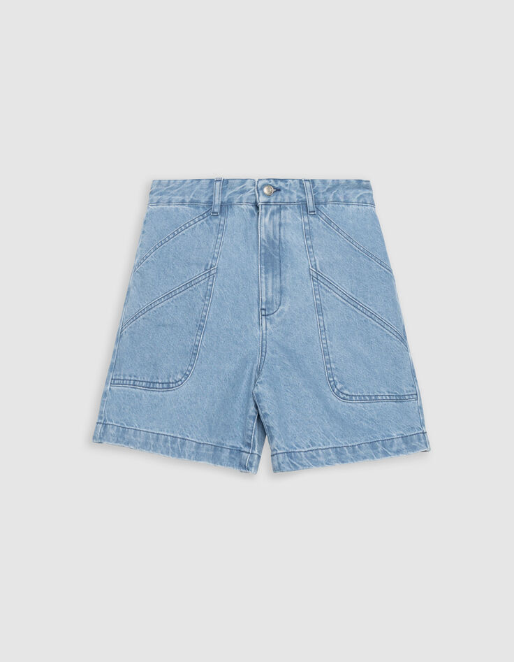 Short en jean bleu waterless maxi poches Femme-5 Short en jean bleu waterless maxi poches Femme-5