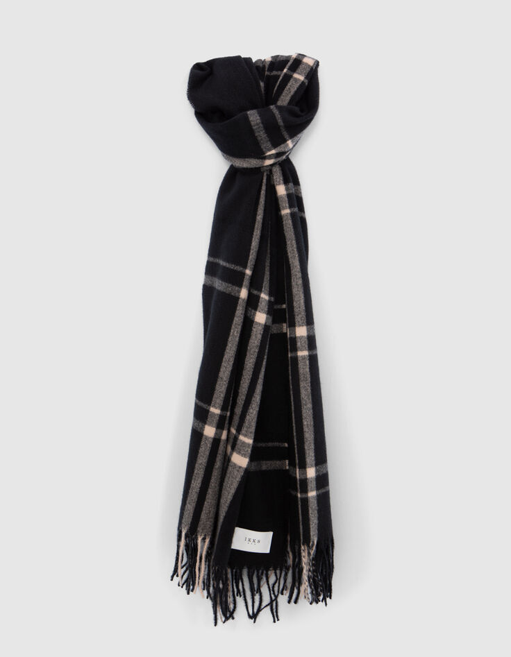 Men&rsquo;s black recycled polyester check scarf-1