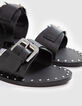 Schwarze Damen-Ledersandalen gesteppte Doppelriemen Nieten-5