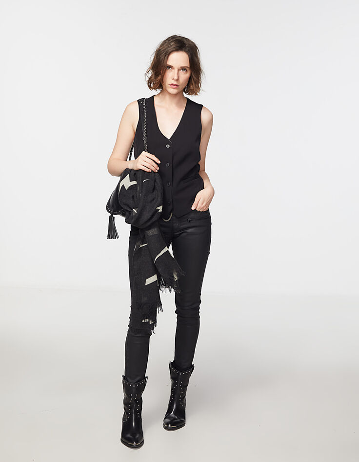 Women’s black braided neckline tailored waistcoat-6