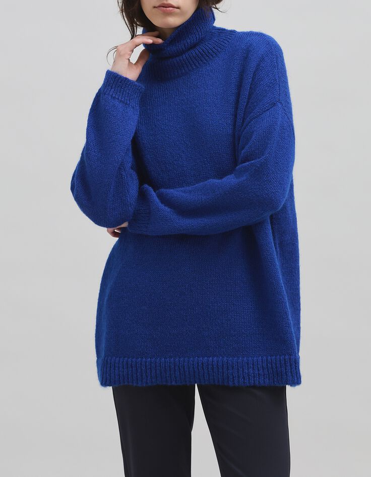 Women's royal blue turtleneck knit sweater-2