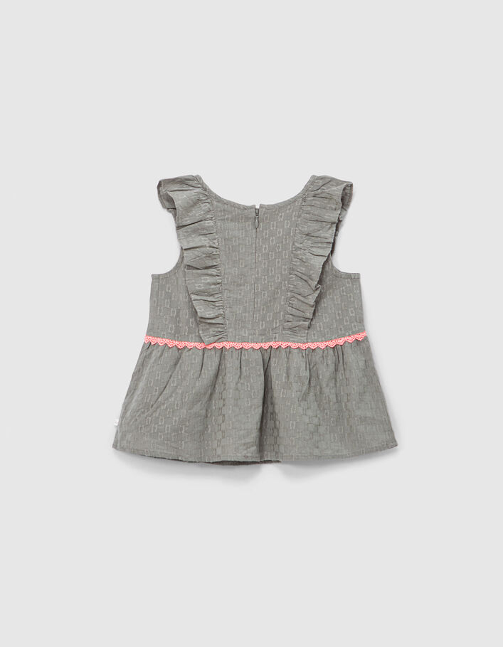 Girls’ khaki jacquard fabric top with neon embroidery - IKKS