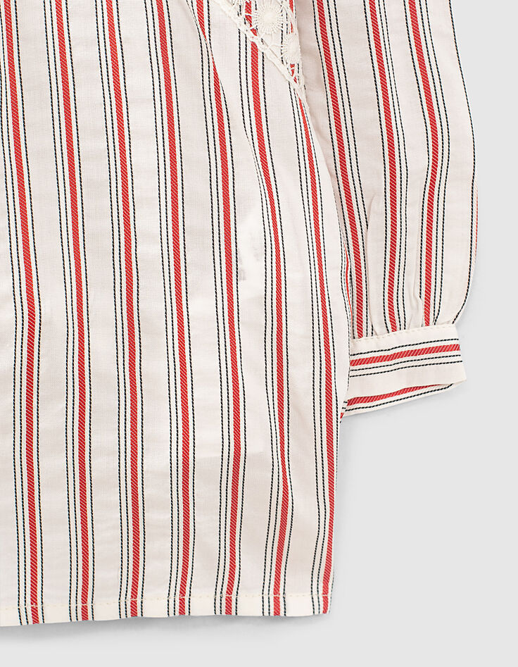 Blouse écrue mini me à rayures rouges et noires fille -4