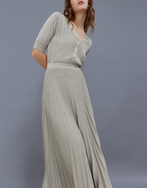 Jupe longue champagne en tricot côtelé lurex Femme
