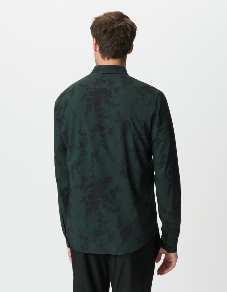 Chemise manches longues slim verte floral flou Homme-3