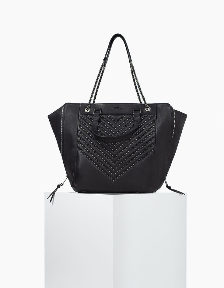 Bolso cabás cuero negro EL 1440 ROCK acolchado chevrones tachuelas mujer-1