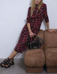 Vestido rojo floral rock cuello fruncido mujer-6