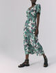Women’s green plant print long dress-1