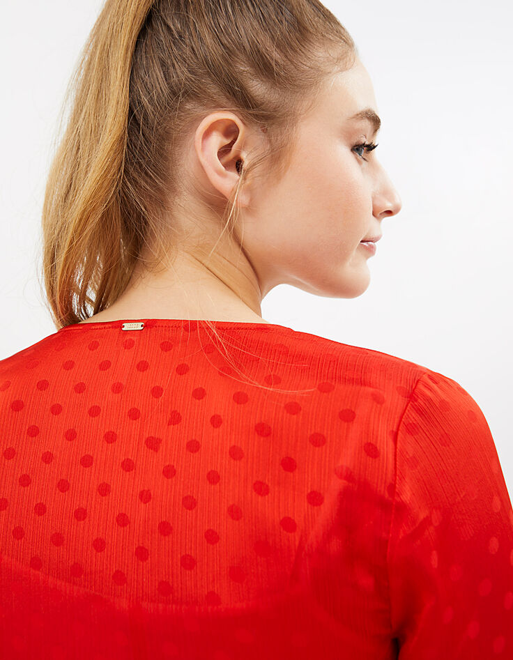 I.Code flame satin polka dot Jacquard blouse -3