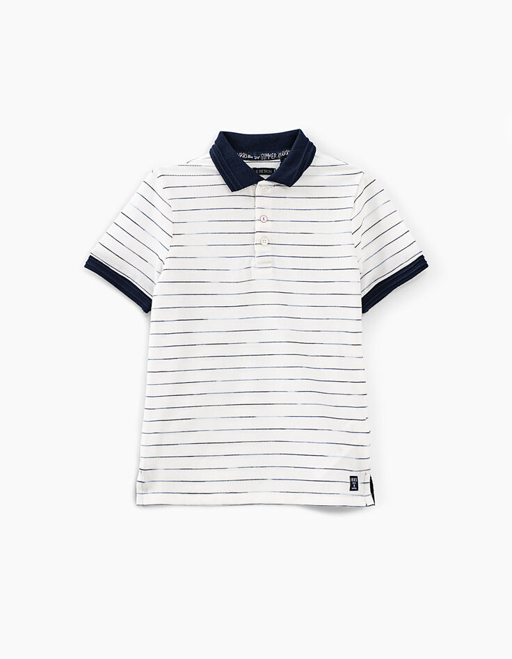 Polo blanco roto con rayas azules niño -2