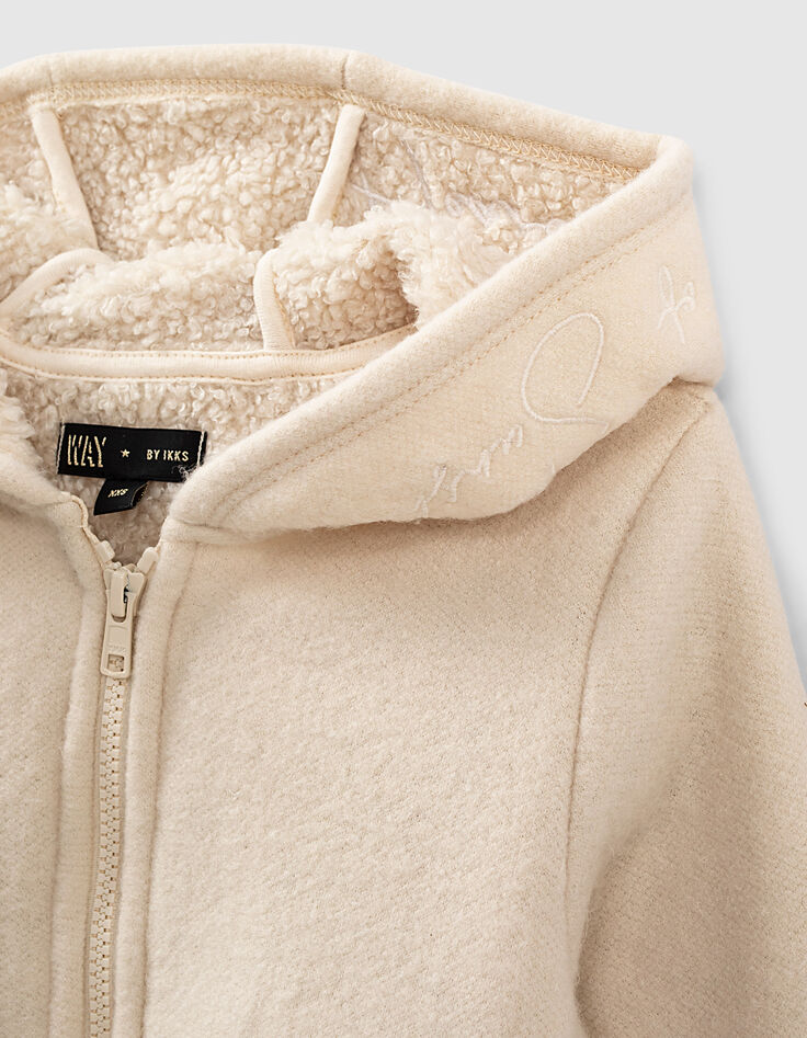 Cremewei&szlig;e M&auml;dchenstrickjacke mit Sherpafleecefutter-2