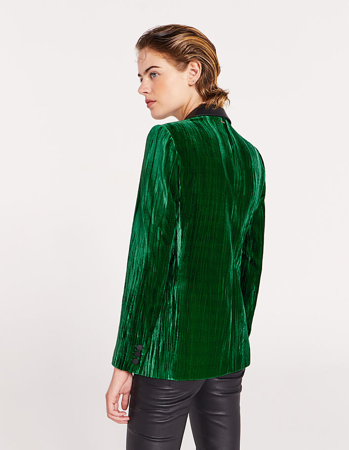 Women's green crushed velvet jacket with coated collar