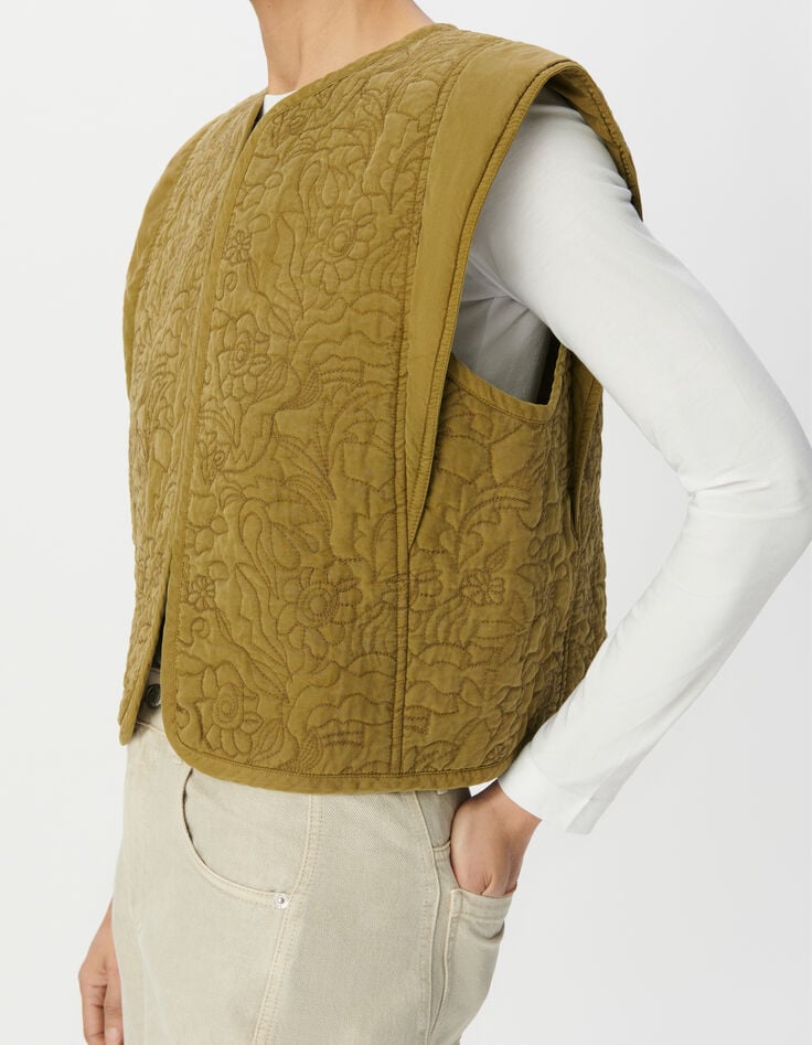 Gilet sans manches kaki matelassage broderies Femme-4