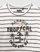 T-shirt écru coton bio rayé noir message et palmiers fille-2