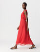 Robe longue rouge détail plissé taille Femme-2