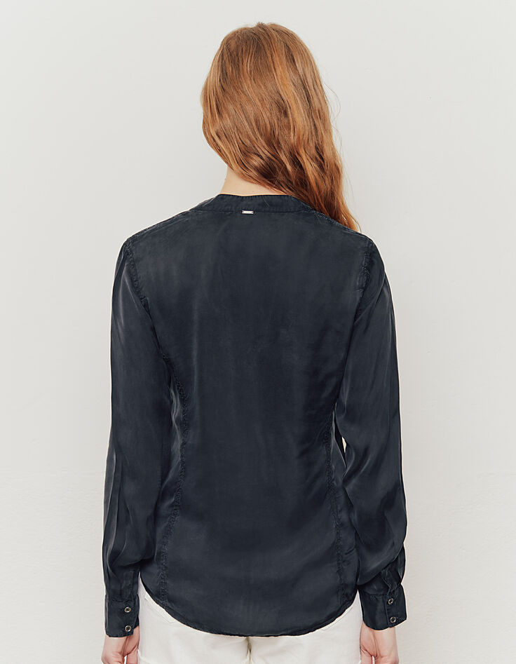 Women’s black cupro blouse with acid wash treatment-3